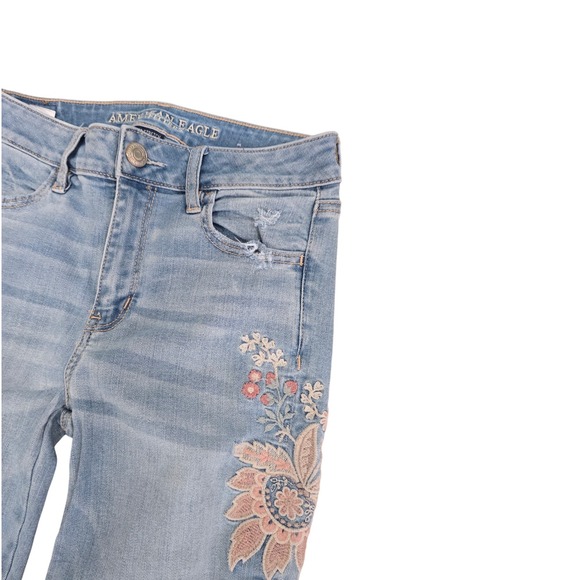 American Eagle Hi-Rise Jeggings Crop Floral Embroidered Jeans Size 4 - Picture 4 of 13